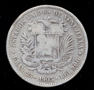 350 - Indalo - Venezuela.  Silver 5 Bolivares 1903 photo
