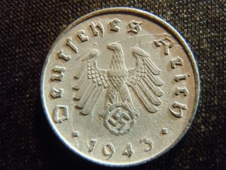 1943 - A - German - Ww2 - 10 - Reichspfennig - Germany - Nazi Coin - Swastika - World - Ab - 2995 - Cent photo