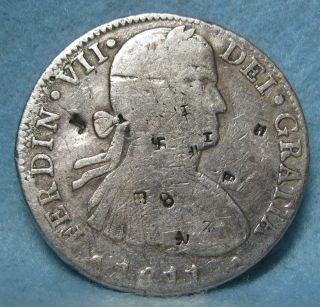 1811 Mo Hj Mexico 8 Reales World Silver Coin With Chopmarks photo