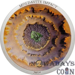 Cook Islands 2014 5$ Meteorite Moldavite Impact Silver Coin Real Meteorite 1oz photo