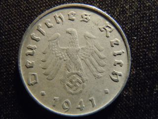1941 - D - German - Ww2 - 10 - Reichspfennig - Germany - Nazi Coin - Swastika - World - Ab - 2958 - Cent photo
