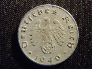 1940 - B - German - Ww2 - 5 - Reichspfennig - Germany - Nazi Coin - Swastika - World - Ab - 1894 - Cent photo