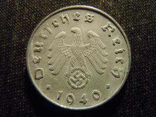 1940 - B - German - Ww2 - 10 - Reichspfennig - Germany - Nazi Coin - Swastika - World - Ab - 2805 - Cent photo