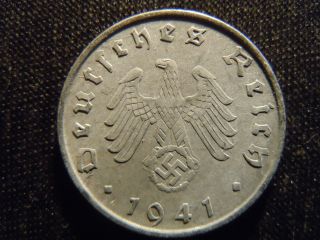 1941 - B - German - Ww2 - 10 - Reichspfennig - Germany - Nazi Coin - Swastika - World - Ab - 2802 - Cent photo