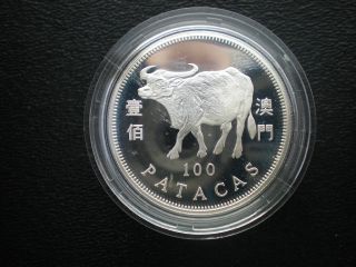 1997 Macao Macau 100 Patacas Year Of The Ox Proof Chines Lunar Coin photo