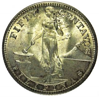 Philippines 50 Centavos,  1944 Lustrous Unc Silver Coin photo