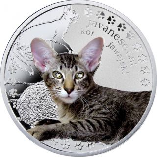 Niue 2014 1$ Javanese Cat Cats Man’s Best Friends Silver Coin With Swarovski photo
