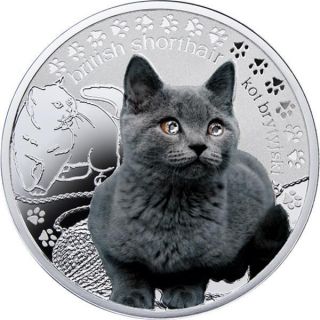 Niue 2014 1$ British Shorthair Cats Man’s Best Friends Silver Coin Swarovski photo