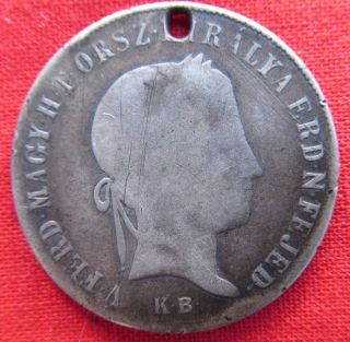 1848 Hungary Ferdinand Holed 20 Krajczar Hb Foreign Coin (2250) photo