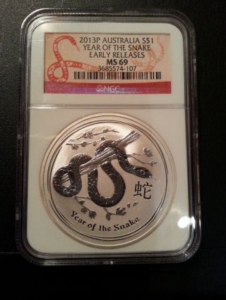 2013 P Australia $1 Year Of The Snake,  Ngc Ms 69 Early Release photo