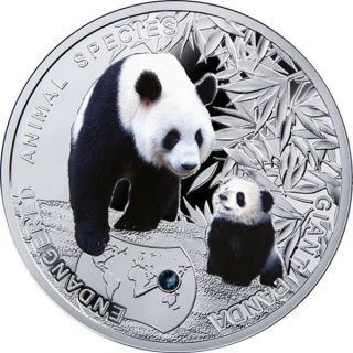 Niue 2014 1$ Endangered Animal Sos To The World - Giant Panda Silver Coin photo