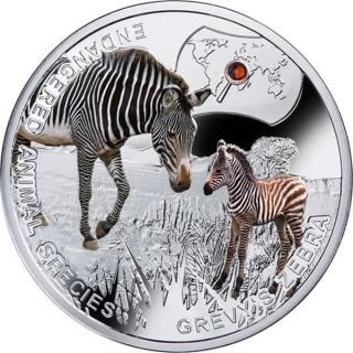 Niue 2014 1$ Endangered Animal Sos To The World - Grevy’s Zebra Silver Coin photo
