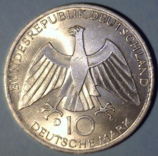 Germany 10 Mark 1972 - D Choice Uncirculated Silver Coin - Olympics 