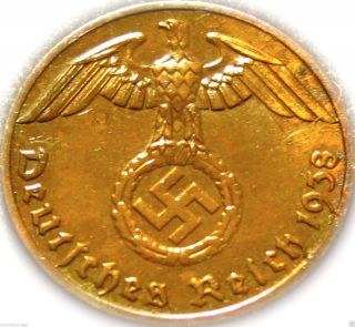 ♡ Germany - German 3rd Reich - German 1938f Reichspfennig Coin Ww 2 photo