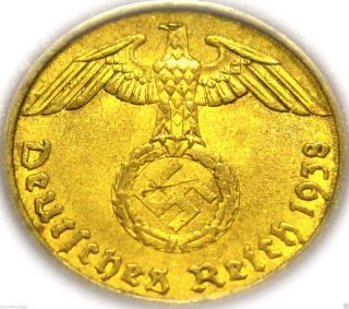 Germany - German 3rd Reich - German 1938a Gold Colored 5 Reichspfennig Coin Ww2 photo