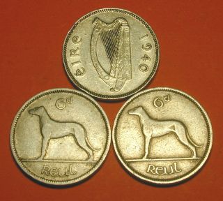 Ireland : Three Irish Sixpence 1928,  1940 & 1949 photo