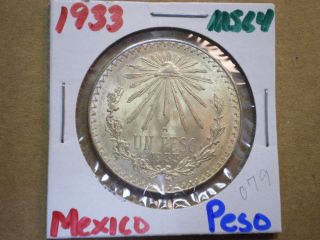 1933 Un Peso Mexico/ 720 Silver.  3856 Asw photo