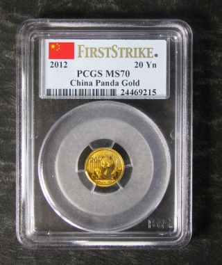 2012 Pcgs Ms70 China 1/20 Oz Gold Panda,  999 Fine Gold,  20 Yuan - photo