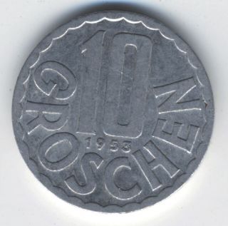 Austria 10 Groschen 1953 Aluminum 20mm Coin photo