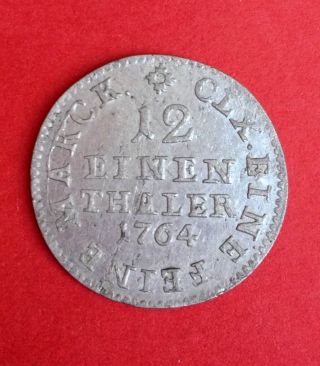 Authentic Old Saxony German States Silver Coin Einen Thaler 1/12 (groschen) 1764 photo