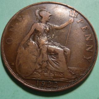 Uk - England - Great Britain - One Penny Coin 1922 photo