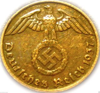 ♡ Germany - German 3rd Reich - German 1937f Reichspfennig Coin Ww 2 photo