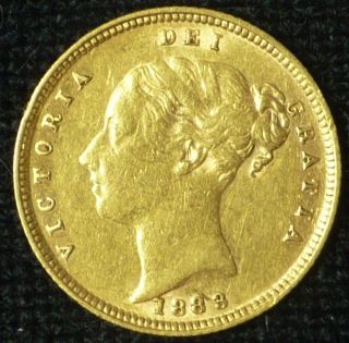 1883 Uk 1/2 Gold Sovereign Queen Victoria Young Head Type A - 5 Shield Reverse photo