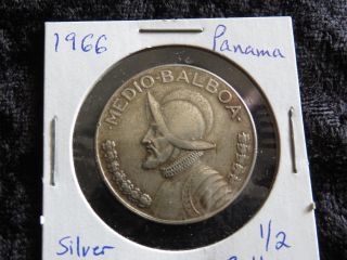 Silver Panama 1966 1/2 Balboa Vintage Half Dollar Coin - Flip photo
