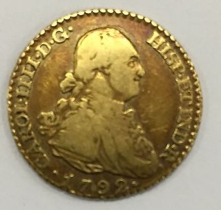 Carolus Iiii Good Coin - 1 Escudo - Madrid Mf - 1792 - 3.  3 Grams - Gold photo