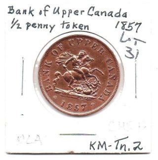 1857 Bank Of Upper Canada 1/2 Penny Token photo