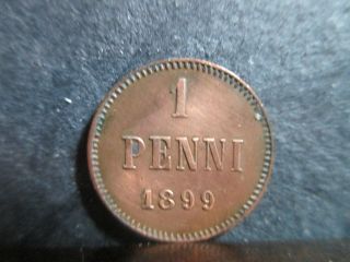 1899 Finland (russian) 1 Pennia Coin,  Nicholas Ii Red/brown photo