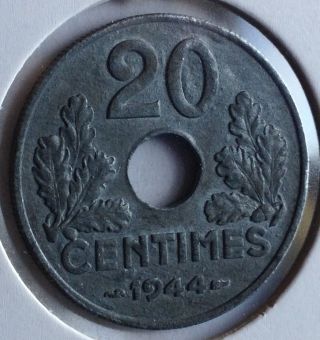 France 20 Centimes 1944 »» Km 900.  2 »»» Zinc »»»»»»» Key Date ««««««««««««««««« photo