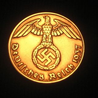 Nazi Germany Third Reich 1937 A 1 Reichspfennig Coin Km 89 Swastika Hitler Rare photo