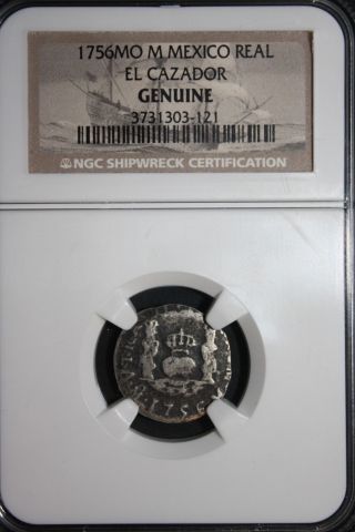 1756 El Cazador Shipwreck 1 Real Two Pillar Coin; Ngc Certified,  Scarce On Ship photo