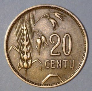 Lithuania 20 Centu 1925 Extremely Fine Coin Scarcer Date photo