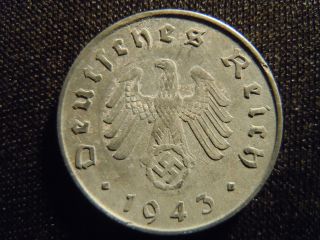 1943 - A - German - Ww2 - 10 - Reichspfennig - Germany - Nazi Coin - Swastika - World - Ab - 3057 - Cent photo