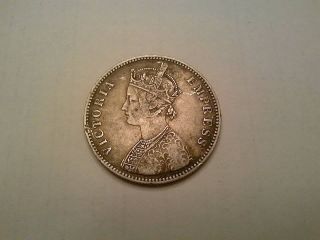 Circulated British India Queen Victoria 1880 One Rupee Alwar State Silver Coin photo