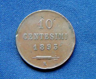 1893 San Marino (italy) Rare Coin 10 Cts Vf Good Quality photo