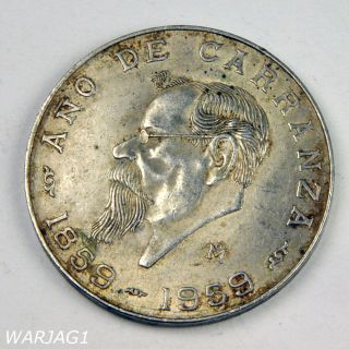 1959 Mexico Cinco Pesos - Carranza Anniversary - 18.  055 Grams.  720 Silver photo