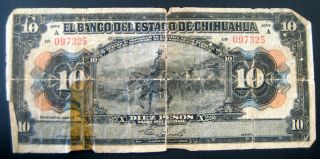 Mexico 1913 El Banco Del Estado De Chihuahua 10 Pesos Banknote photo