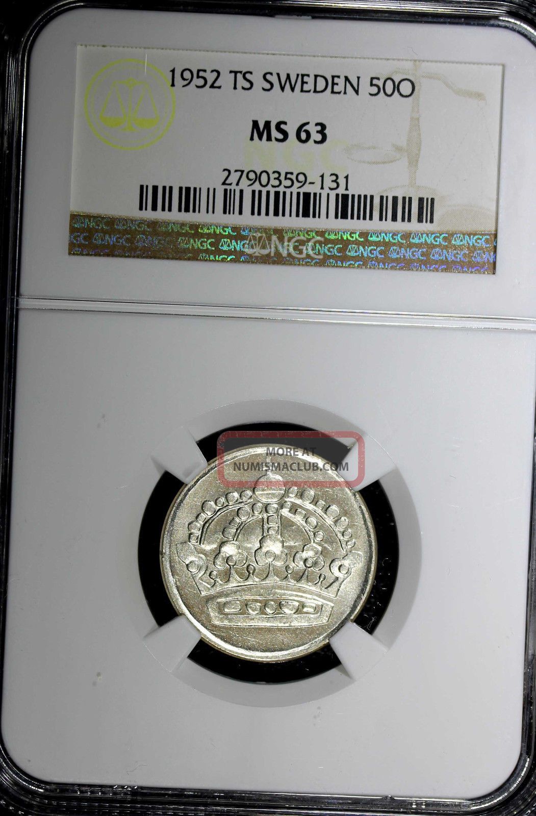Sweden Gustaf Vi Silver 1952 Ts 50 Ore Ngc Ms63 First And Key Date Km 825