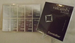 Valcambi Suisse 10 X 10g = 100g.  999 Combibar™ 100 Grams Pure.  999 Silver Bar photo