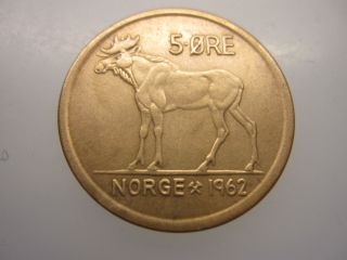 1962 Norway 5 Ore Coin - - Moose & Olav V Norge photo