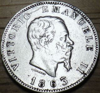 1863 Italy Silver 1 Lira - Great Coin - Look photo