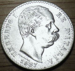 1887 Italy Silver 2 Lire - Larger Coin - Look photo