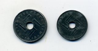 Germany,  Iii Reich 5 & 10 Reichpfennig 1940 A Vf,  Km 98,  99 Circulated Coin Zinc photo