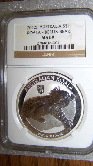 2012 1oz Silver Australia Koala - Berlin Bear Ngc Ms69 Brown Label 50,  000 Struck photo