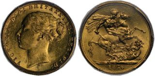 Australia 1876 Victoria Melbourne St George Full Gold Sovereign Pcgs Ms - 62 photo