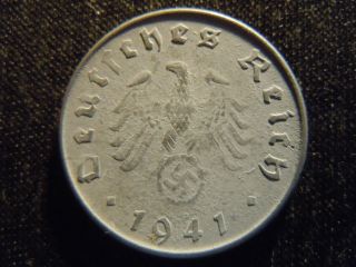 1941 - D - German - Ww2 - 10 - Reichspfennig - Germany - Nazi Coin - Swastika - World - Ab - 2714 - Cent photo