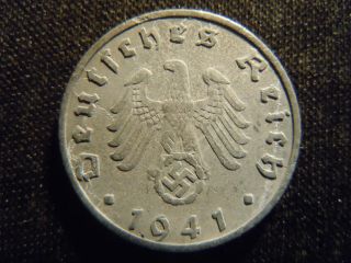 1941 - B - German - Ww2 - 5 - Reichspfennig - Germany - Nazi Coin - Swastika - World - Ab - 2607 - Cent photo